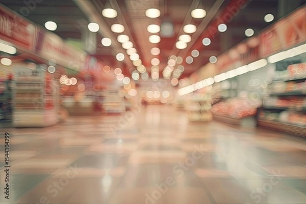 Fototapeta High Resolution of Empty Supermarket with Blurred Background and Abstract Light