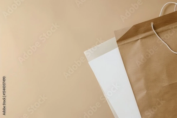 Fototapeta High Resolution Picture of Top View of Sale Letters with Paper Bag on Plain Background