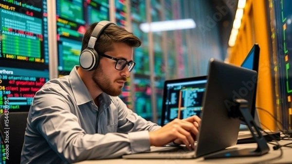 Obraz Cybersecurity network threat analysis with AI