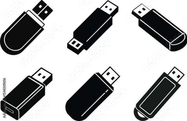 Fototapeta Usb silhouette vector illustration Set