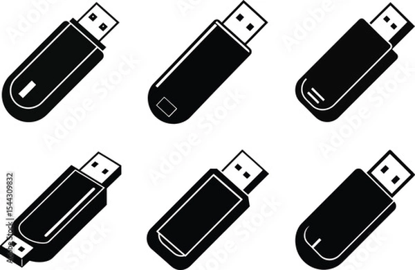 Fototapeta Set of Usb silhouette vector illustration Design