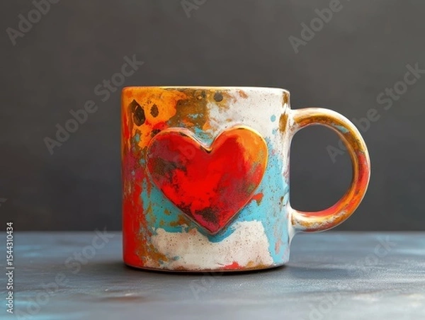 Fototapeta detailed color image of front view mug with heart handle