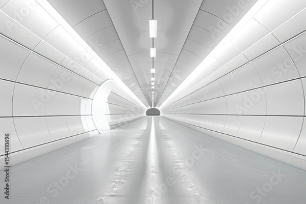 Fototapeta Empty White Tunnel, 3D Rendering 360Degree Seamless Panoramic ViewHigh Detail, 8K