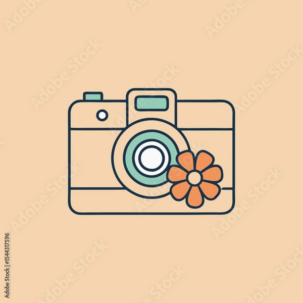 Fototapeta Photocamera flower elegant style with thin line 5.eps