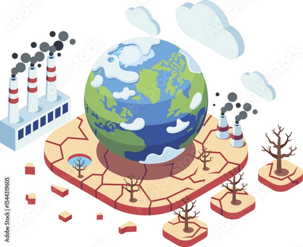 Fototapeta Isometric Global Warming with Pollution and Deforestation