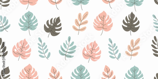 Fototapeta Seamless pattern of Monstera leaves. Vector illustration