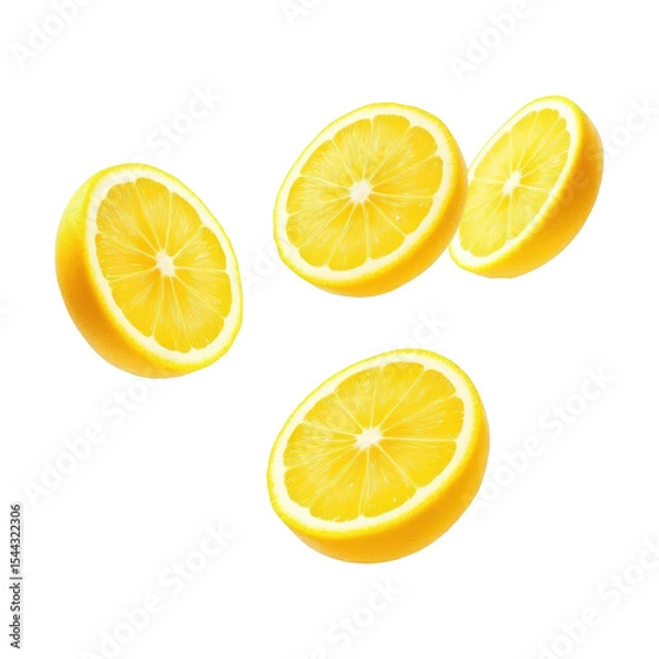 Fototapeta Bright Yellow Lemon Slices Floating Against a Black Background Depicting Freshness and Purity