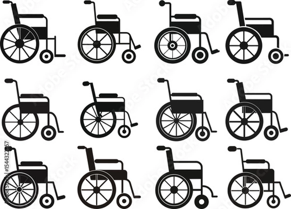 Fototapeta Side view wheelchair Vector Silhouette Design Bundle