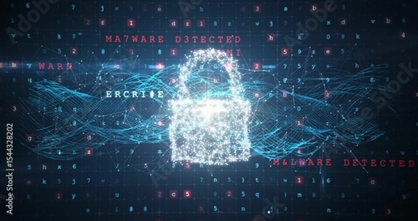 Fototapeta Composite image of padlock and malware detected
