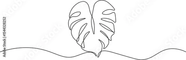 Fototapeta Monstera leaf in continuous line drawing style. Modern single line art, aesthetic contour. Perfect for home decor such as posters, wall art, tote bag or t-shirt print, sticker, mobile case