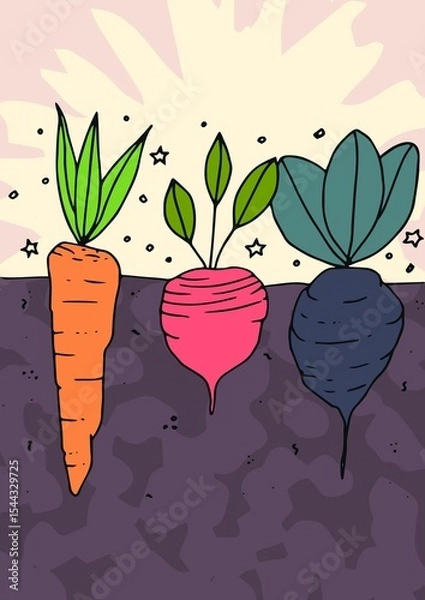 Obraz Vector image of various root vegetables