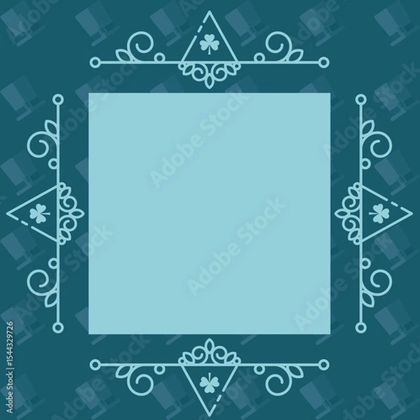Fototapeta Vector illustrating large light-blue square centering on teal with clover scrollwork chair pattern