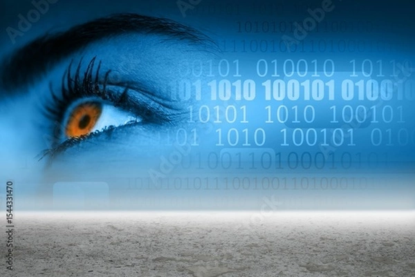Fototapeta Eye with binary code over desert