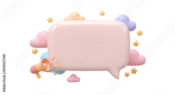 Fototapeta Minimalist 3D pink chat bubble speech icon for communication, message, or UI element design, isolated on a transparent background, png, cutout