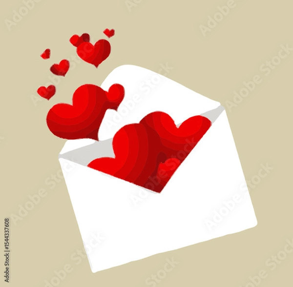 Obraz valentine card with red hearts,valentines day card with red hearts on a pink background,Envelope and heart shape. Love Letter. Valentine's day