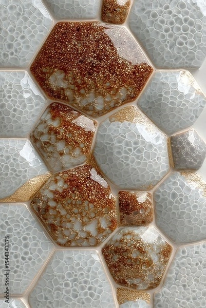 Obraz Textured Hexagonal Tile Mosaic with Brown and Gold Accents