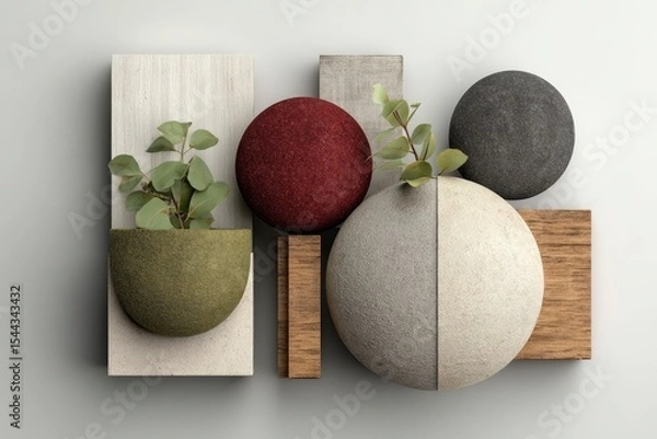 Obraz Textured Sphere Collage with Wood and Plants