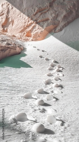 Obraz Tiny Trail Footprints Through a Snowfield