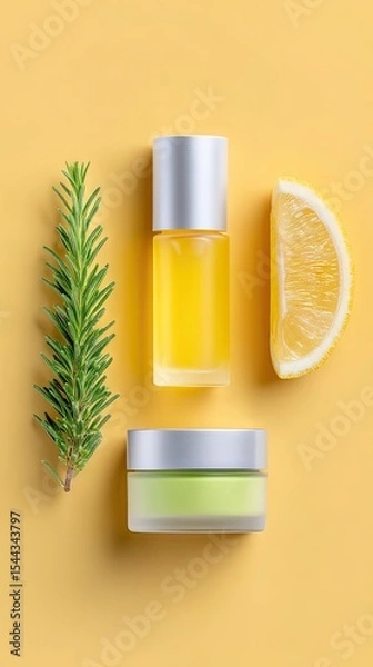 Obraz Top View Natural Skincare Elements on Yellow Background