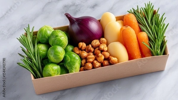 Obraz Top View PlantBased Snack Pack with Roasted Chickpeas and Assorted Vegetables