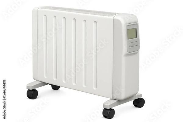 Obraz White electric oil heater with digital thermostat displaying room temperature on transparent background