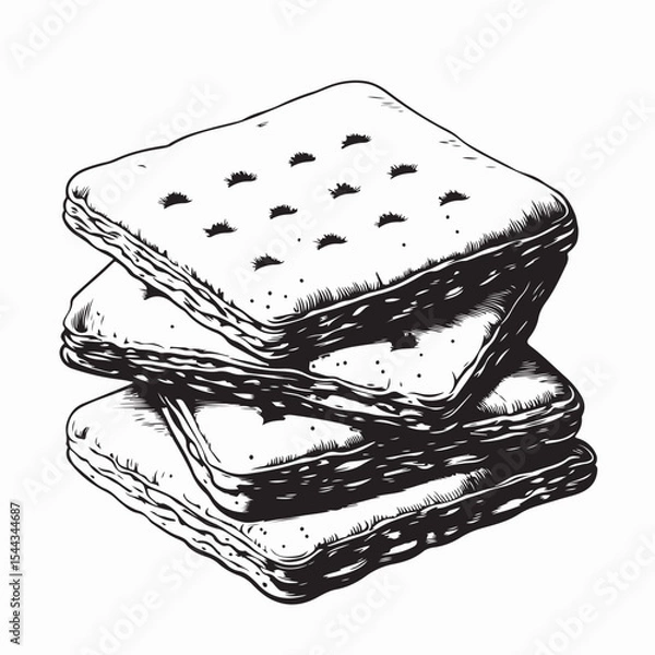 Obraz Tasty Crispy Saltine Crackers Stack Image Vector Isolated On White Background.