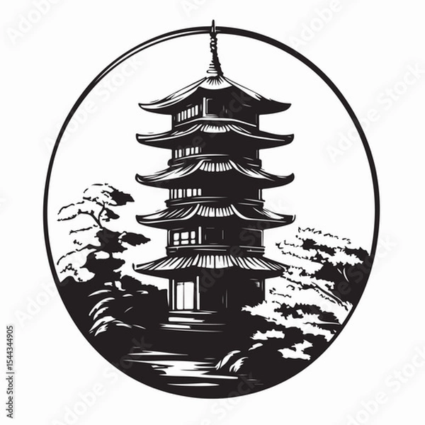 Obraz Castle Japanese Building Icon Vector Illustration Design on white background.