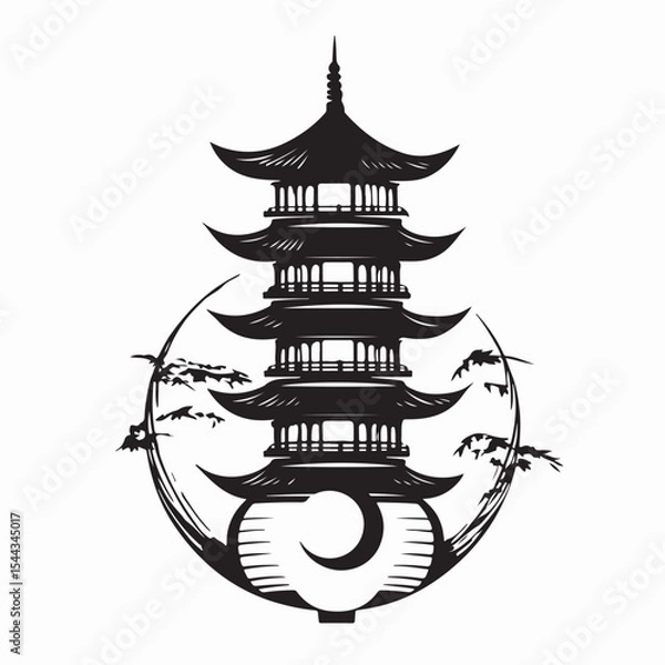 Obraz Japanese building Design Logo Vector Isolated on white Background.
