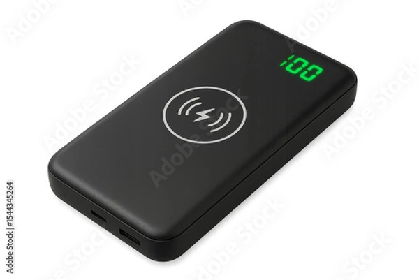 Obraz Wireless power bank showing charging time on transparent background
