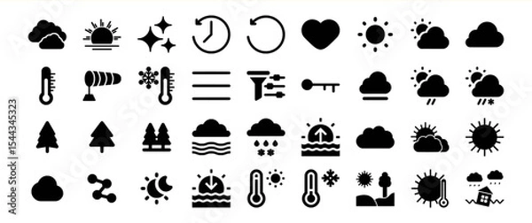 Fototapeta Black Weather Icons Collection Bundle 140 Sunrise Sunset Clouds Rain Snow Temperature