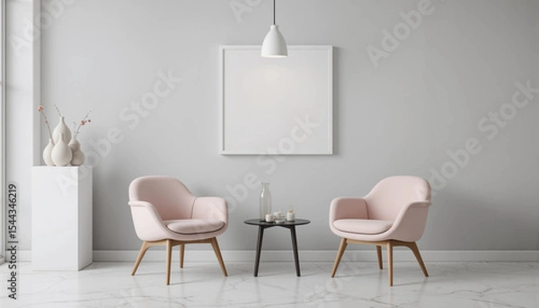 Fototapeta mock up poster frame in modern interior background, cafe, restaurant, 3D render, 3D illustration