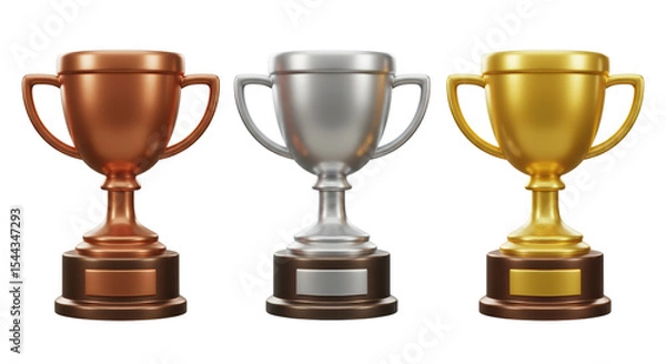 Fototapeta Shiny silver trophy cup award representing success, competition, and championship isolated on a transparent background, png, cutout.