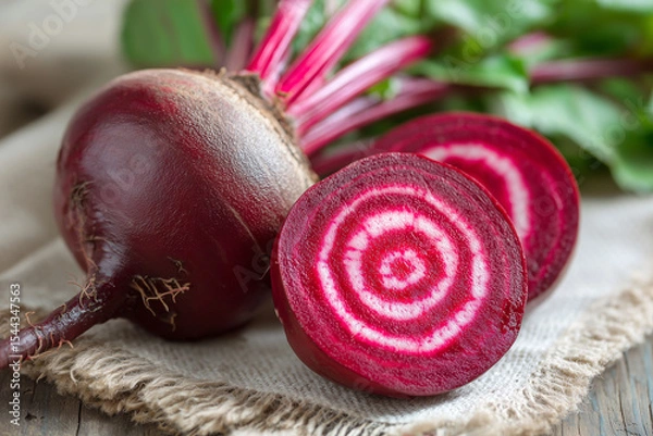 Fototapeta Fresh Sliced Beetroot Showing Bright Red Inner Rings