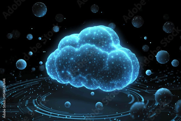 Fototapeta Futuristic Cloud Storage Illustration With Floating Spheres