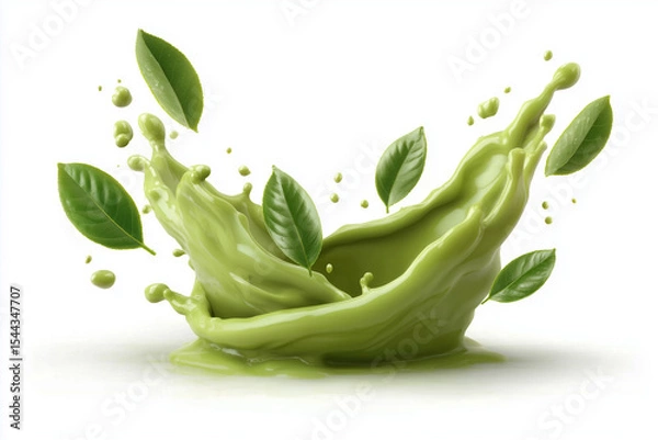 Fototapeta Matcha Splash Explosion With Green Herbal Elements