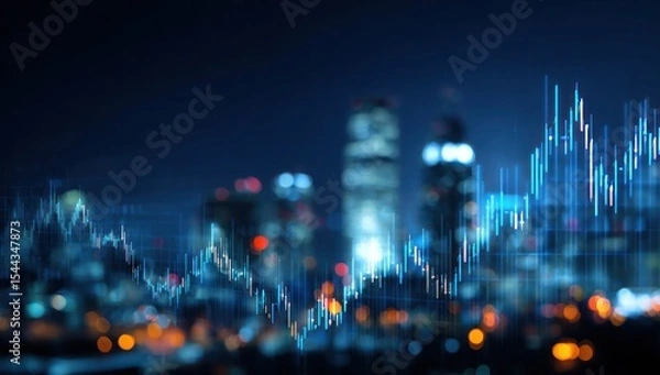 Obraz A city skyline with a dark blue background