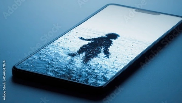 Obraz A phone with a blue background and a man in the water