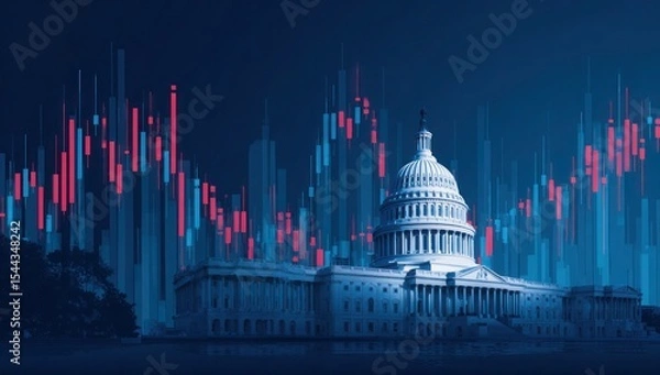 Obraz A computer generated image of the United States Capitol building with a red
