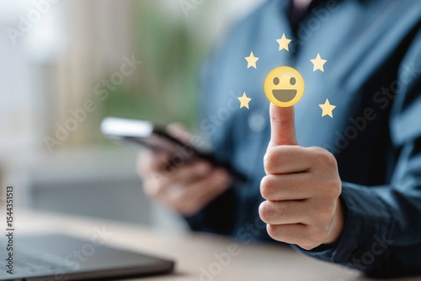 Fototapeta Customer feedback experience. Satisfaction review. Survey experience.
