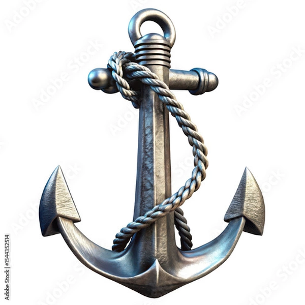 Fototapeta Heavy metallic anchor with rope isolated on transparent