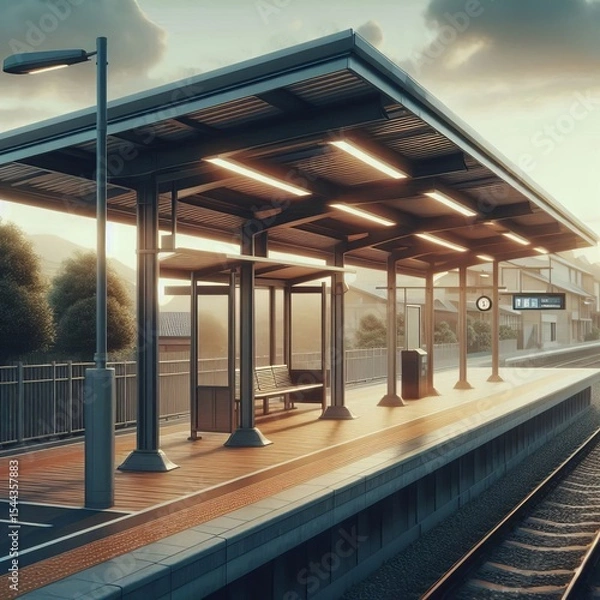 Obraz Empty Platform Shelter An empty shelter on an outdoor train plat