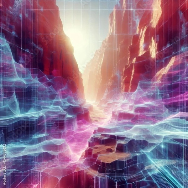 Obraz Holographic Canyon Sheer canyon walls overlaid with shifting dat