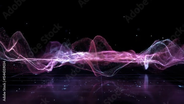 Obraz Pulsating data flows morph into soundwave visuals in a glowing, futuristic setting.