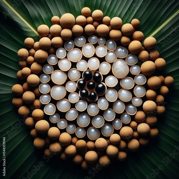 Obraz Longan fruits peeled to show translucent white flesh surrounding