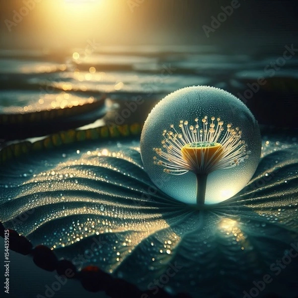 Obraz Macro shot of a water droplet on a lotus leaf