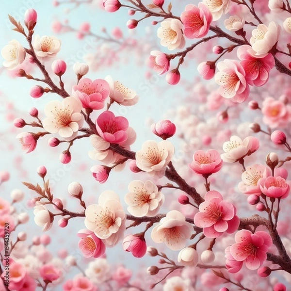 Obraz Ornamental Cherry Trees – Pink and white blossoms with delicat