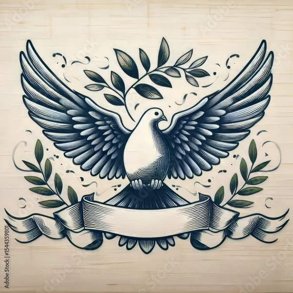 Obraz Peaceful Protest Doves with olive branches symbolizing peace and