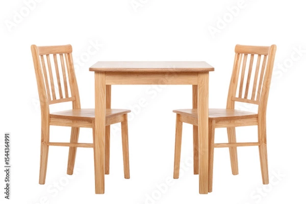 Fototapeta Modern Oak Wood Dining Table and Chairs Set isolated on transparent white background, clipping path