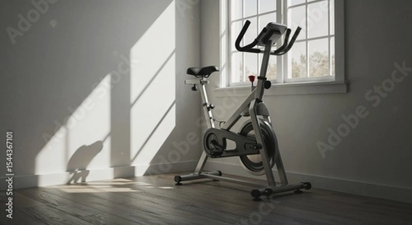 Fototapeta Exercise bike positioned in a sunlit room by the window  