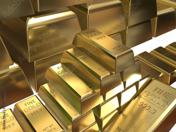 Fototapeta golden gold investment bars isolated for background - 3d rendering